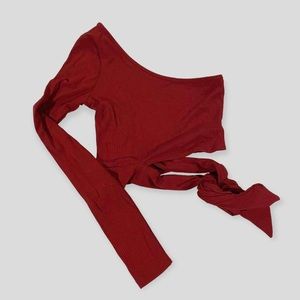 GARAGE RED OFF THE SHOULDER LONG SLEEVE BOW TIED TOP XS